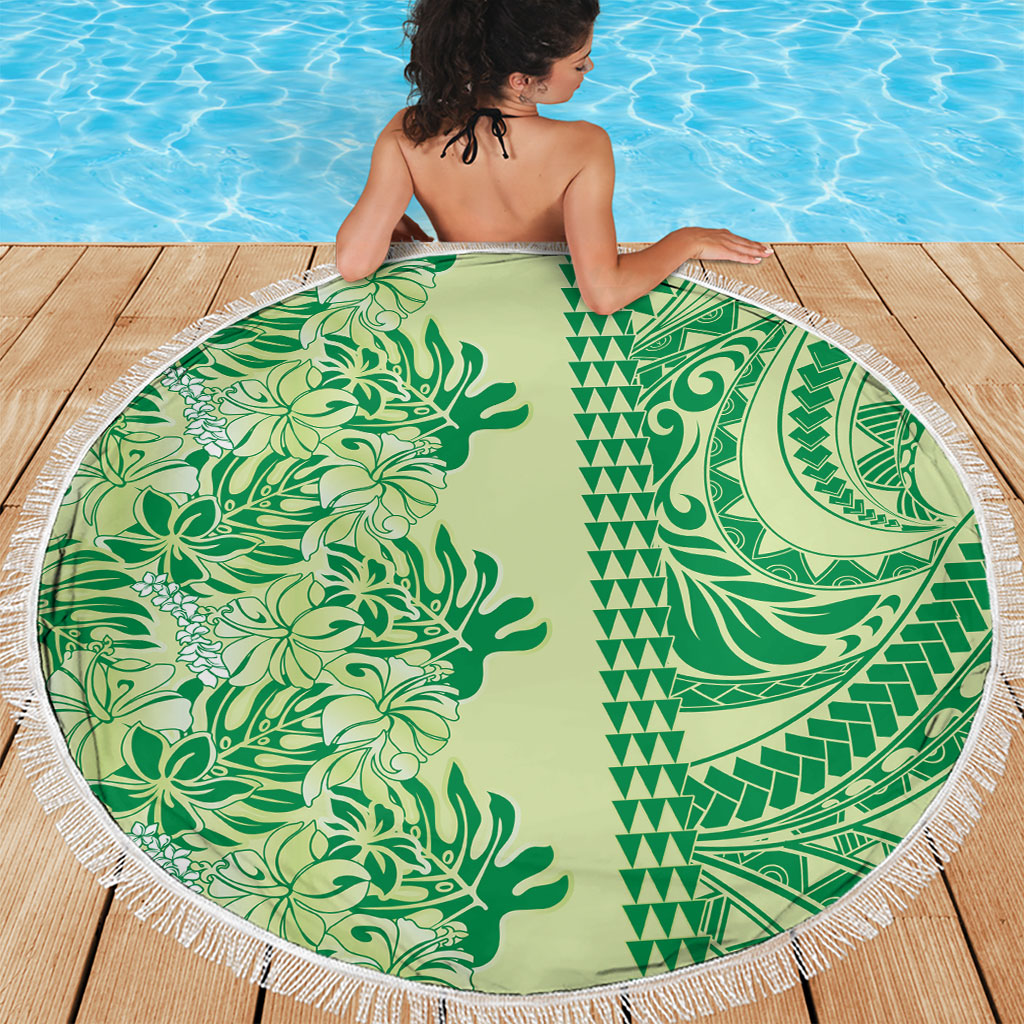 Lime Green Hibiscus Monstera Seamless Kakau Hawaii Beach Blanket