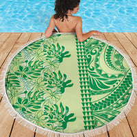 Lime Green Hibiscus Monstera Seamless Kakau Hawaii Beach Blanket