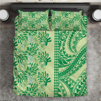 Lime Green Hibiscus Monstera Seamless Kakau Hawaii Bedding Set LT14 Lime Green - Polynesian Pride