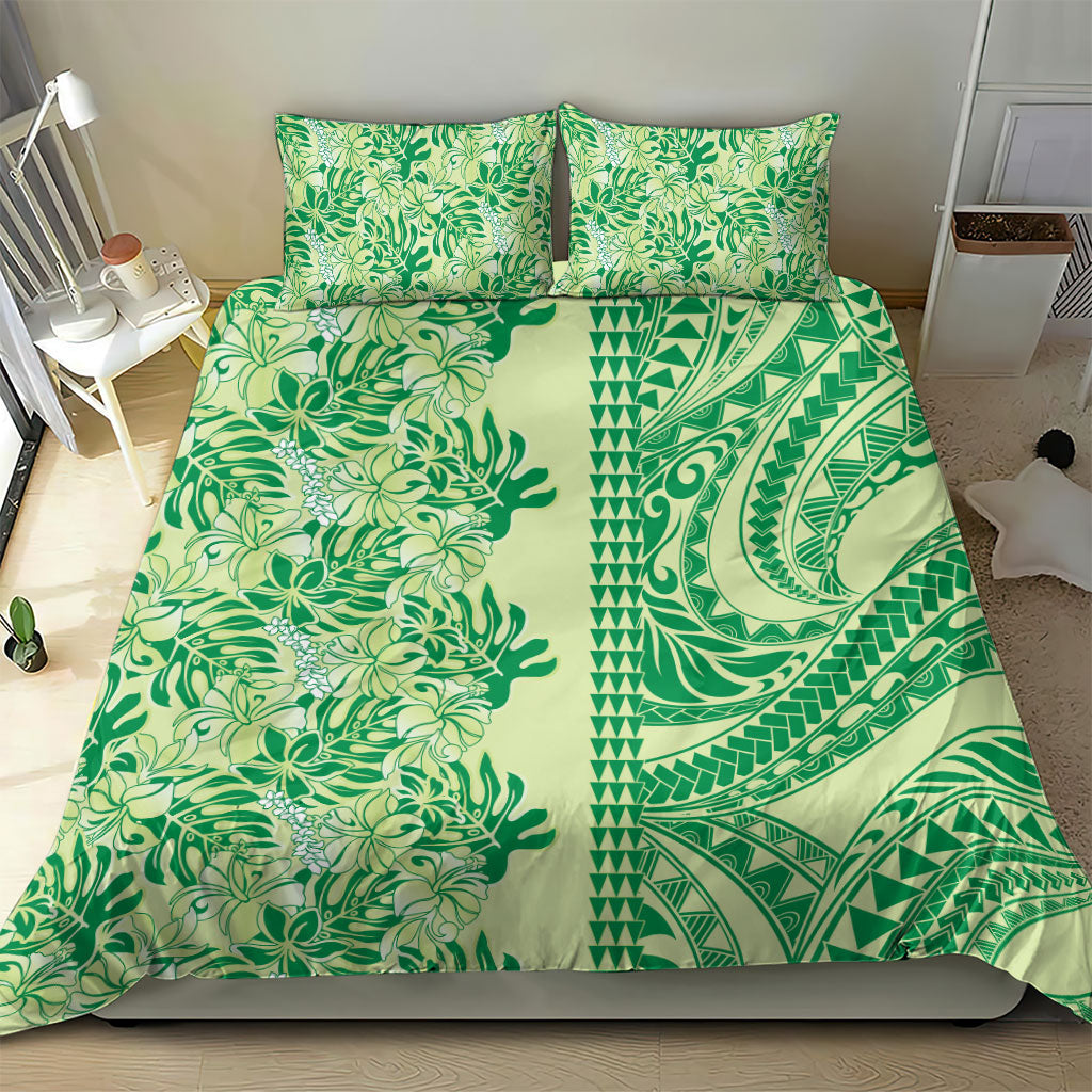 Lime Green Hibiscus Monstera Seamless Kakau Hawaii Bedding Set LT14 - Polynesian Pride