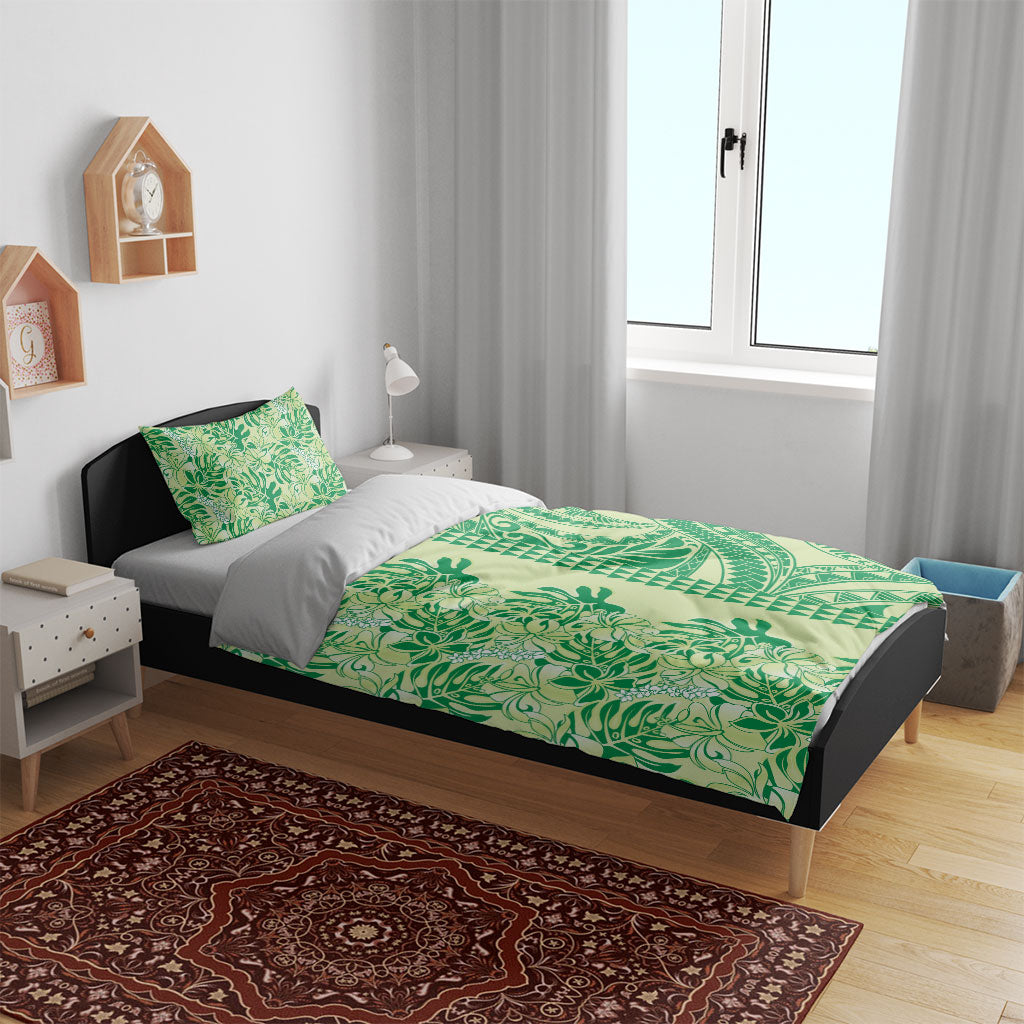 Lime Green Hibiscus Monstera Seamless Kakau Hawaii Bedding Set LT14 - Polynesian Pride