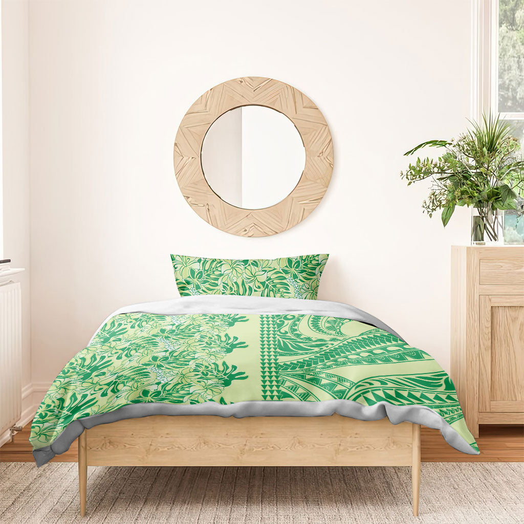 Lime Green Hibiscus Monstera Seamless Kakau Hawaii Bedding Set LT14 - Polynesian Pride
