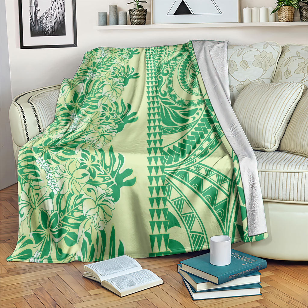 Lime Green Hibiscus Monstera Seamless Kakau Hawaii Blanket