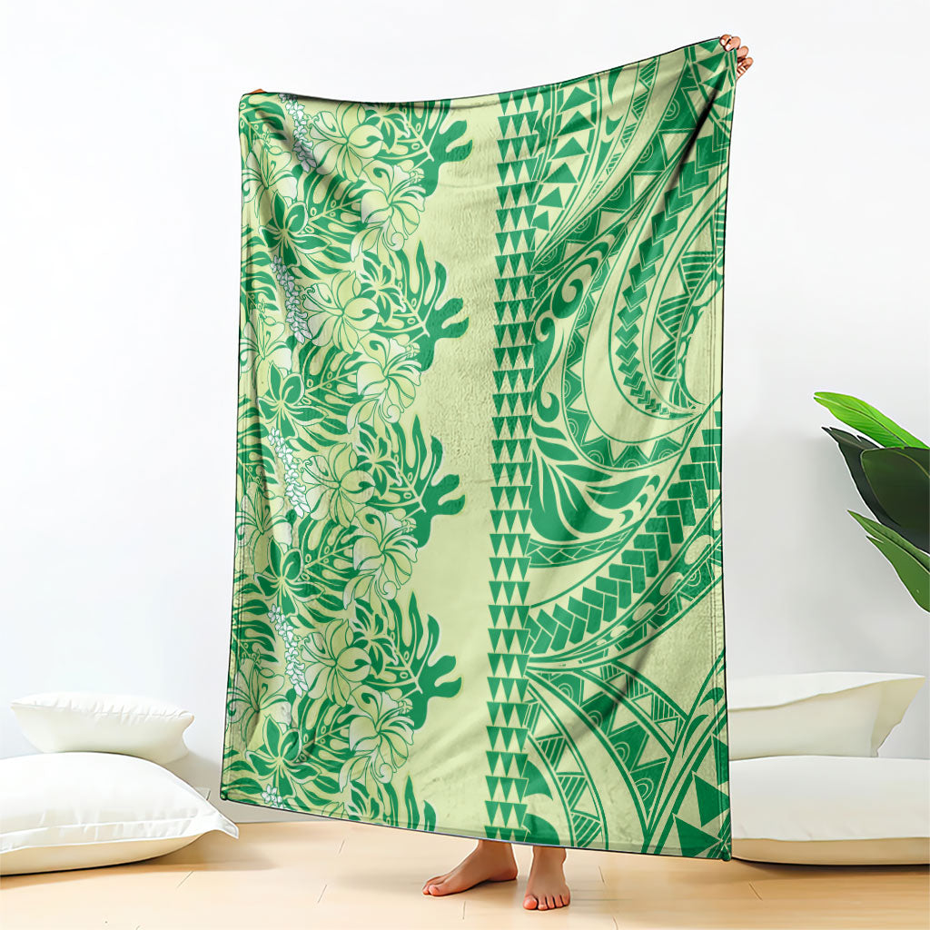 Lime Green Hibiscus Monstera Seamless Kakau Hawaii Blanket