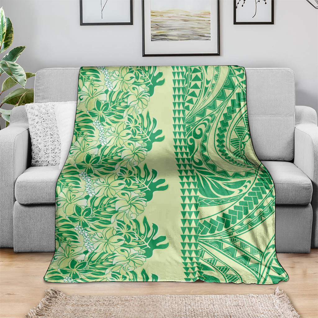 Lime Green Hibiscus Monstera Seamless Kakau Hawaii Blanket