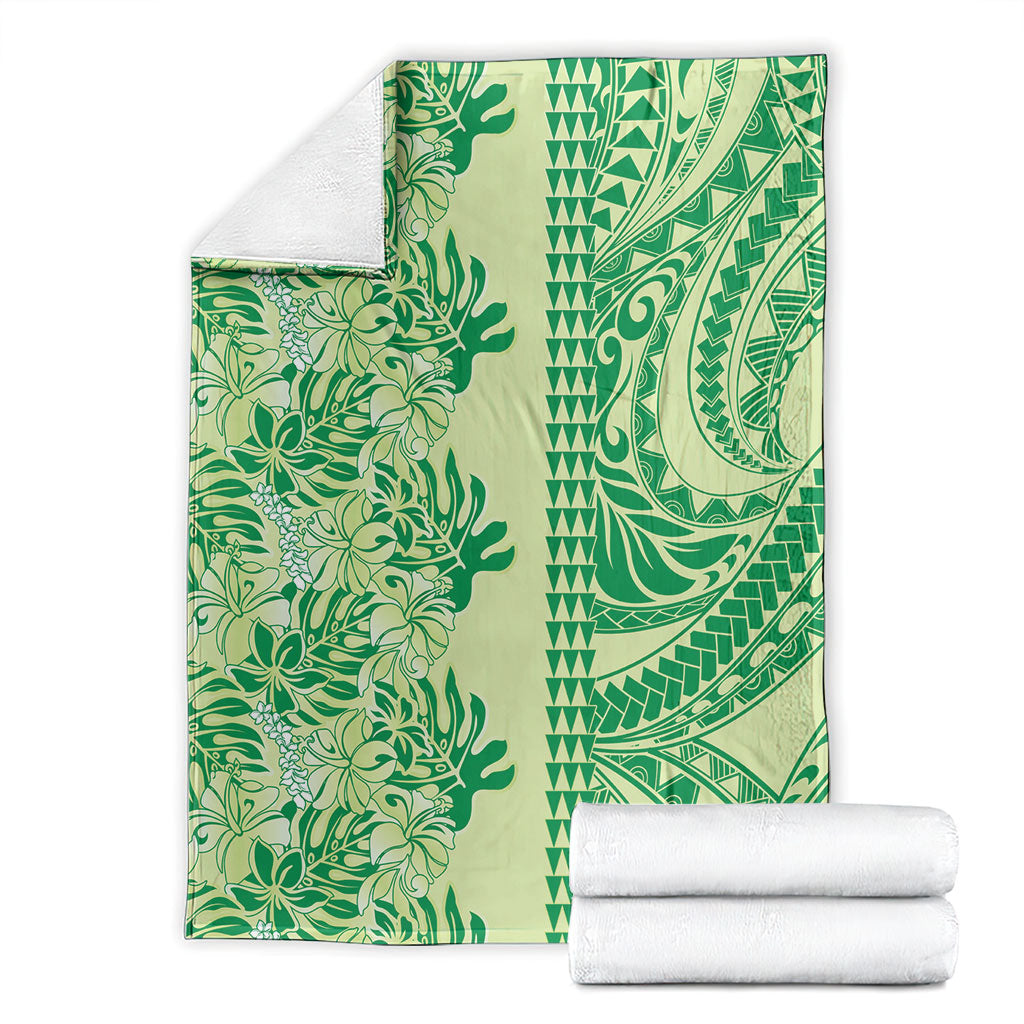 Lime Green Hibiscus Monstera Seamless Kakau Hawaii Blanket