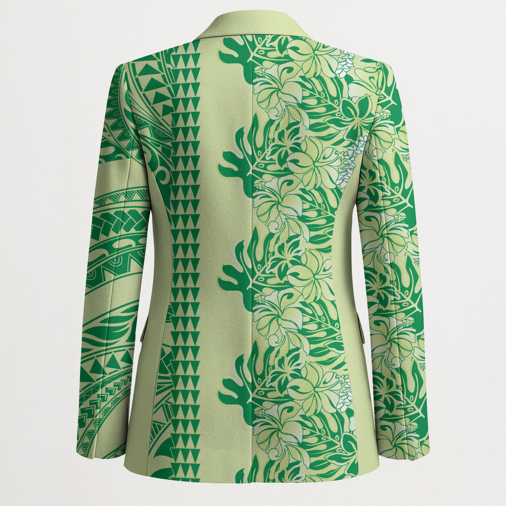 Lime Green Hibiscus Monstera Seamless Kakau Hawaii Blazer LT14 - Polynesian Pride