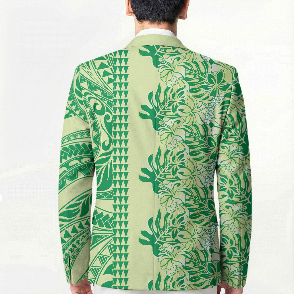 Lime Green Hibiscus Monstera Seamless Kakau Hawaii Blazer LT14 - Polynesian Pride