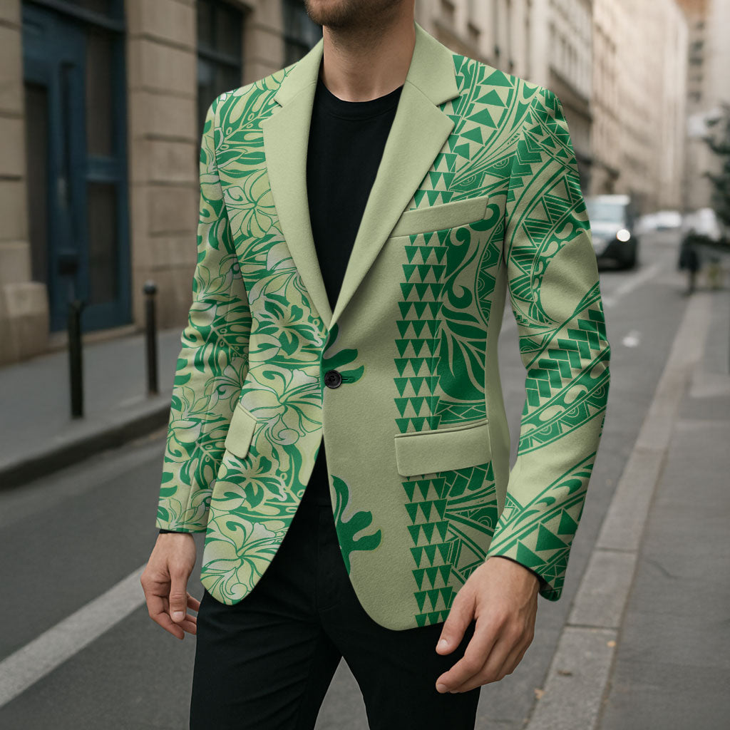 Lime Green Hibiscus Monstera Seamless Kakau Hawaii Blazer LT14 - Polynesian Pride