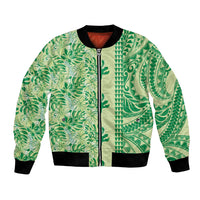 Lime Green Hibiscus Monstera Seamless Kakau Hawaii Bomber Jacket