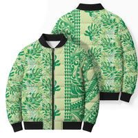 Lime Green Hibiscus Monstera Seamless Kakau Hawaii Bomber Puffer Jacket