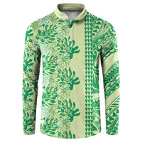 Lime Green Hibiscus Monstera Seamless Kakau Hawaii Button Sweatshirt