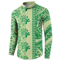 Lime Green Hibiscus Monstera Seamless Kakau Hawaii Button Sweatshirt