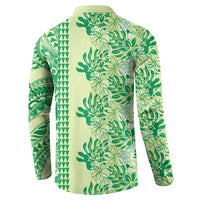 Lime Green Hibiscus Monstera Seamless Kakau Hawaii Button Sweatshirt