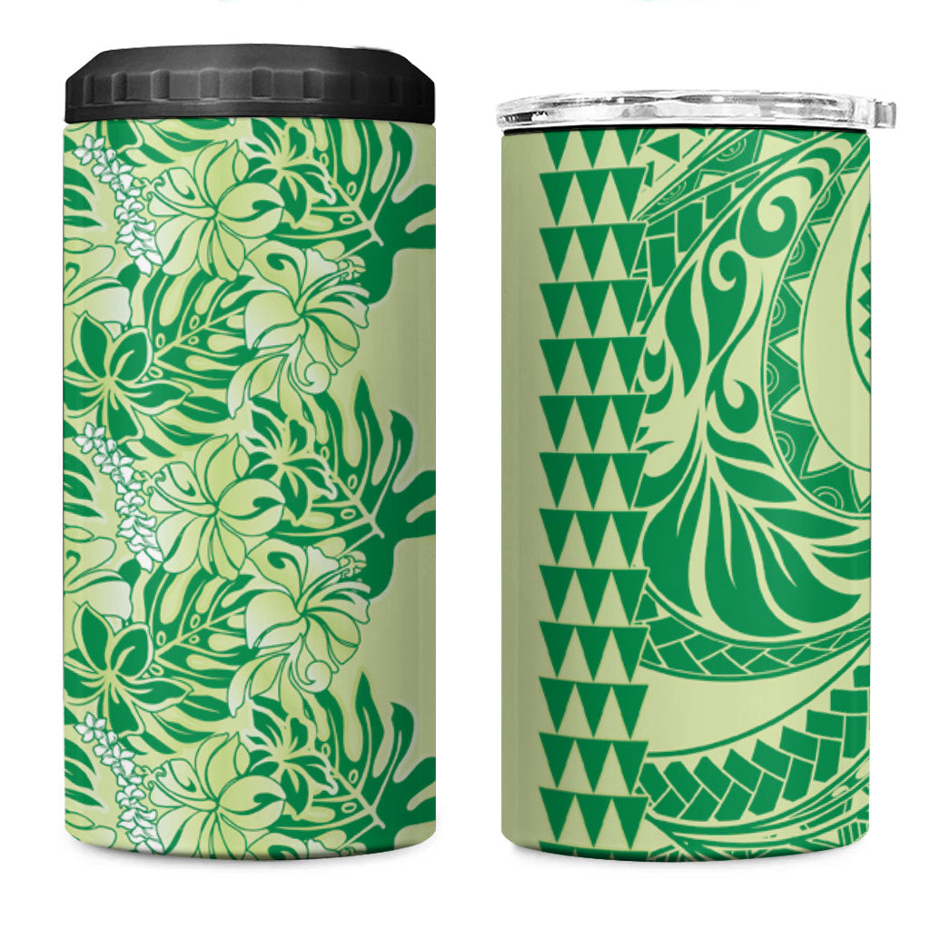 Lime Green Hibiscus Monstera Seamless Kakau Hawaii 4 in 1 Can Cooler Tumbler LT14 One Size: 16 oz Lime Green - Polynesian Pride