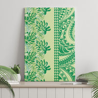 Lime Green Hibiscus Monstera Seamless Kakau Hawaii Canvas Wall Art