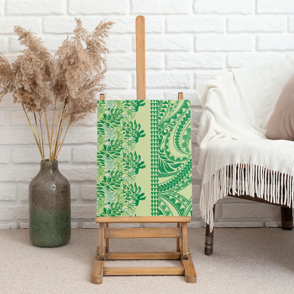 Lime Green Hibiscus Monstera Seamless Kakau Hawaii Canvas Wall Art