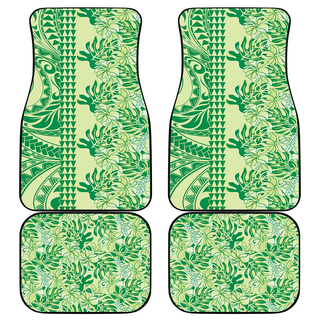 Lime Green Hibiscus Monstera Seamless Kakau Hawaii Car Mats