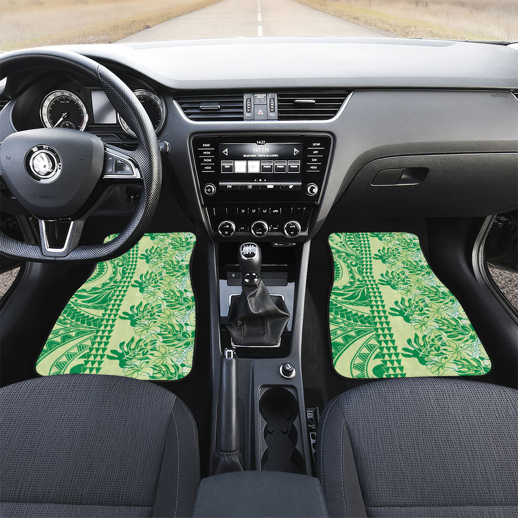 Lime Green Hibiscus Monstera Seamless Kakau Hawaii Car Mats