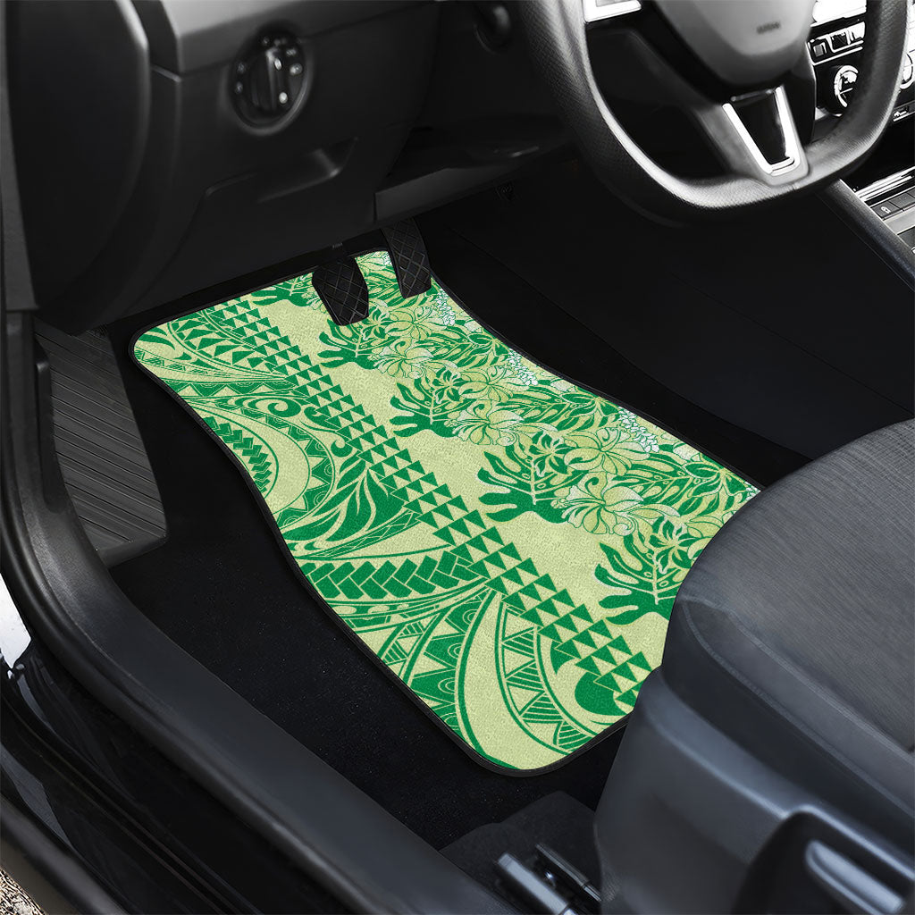 Lime Green Hibiscus Monstera Seamless Kakau Hawaii Car Mats