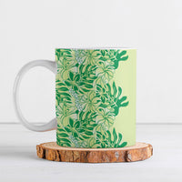 Lime Green Hibiscus Monstera Seamless Kakau Hawaii Ceramic Mug