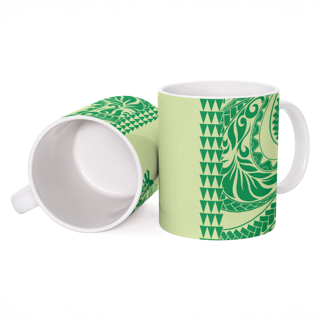 Lime Green Hibiscus Monstera Seamless Kakau Hawaii Ceramic Mug