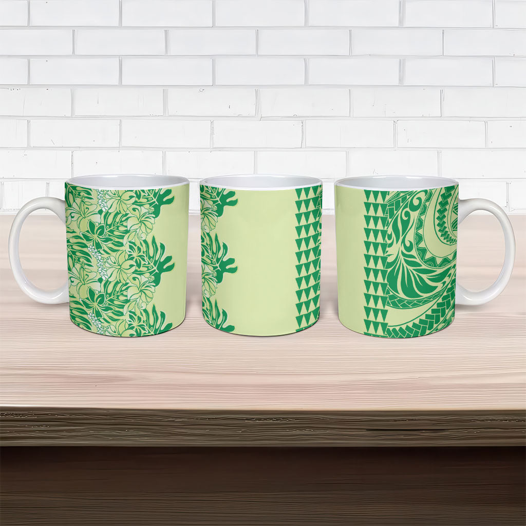 Lime Green Hibiscus Monstera Seamless Kakau Hawaii Ceramic Mug