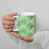 Lime Green Hibiscus Monstera Seamless Kakau Hawaii Ceramic Mug