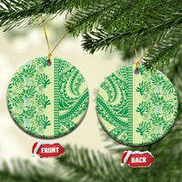 Lime Green Hibiscus Monstera Seamless Kakau Hawaii Ceramic Ornament