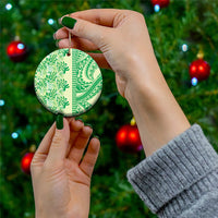 Lime Green Hibiscus Monstera Seamless Kakau Hawaii Ceramic Ornament