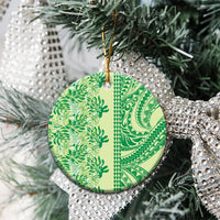 Lime Green Hibiscus Monstera Seamless Kakau Hawaii Ceramic Ornament