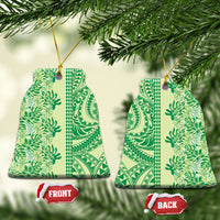 Lime Green Hibiscus Monstera Seamless Kakau Hawaii Ceramic Ornament
