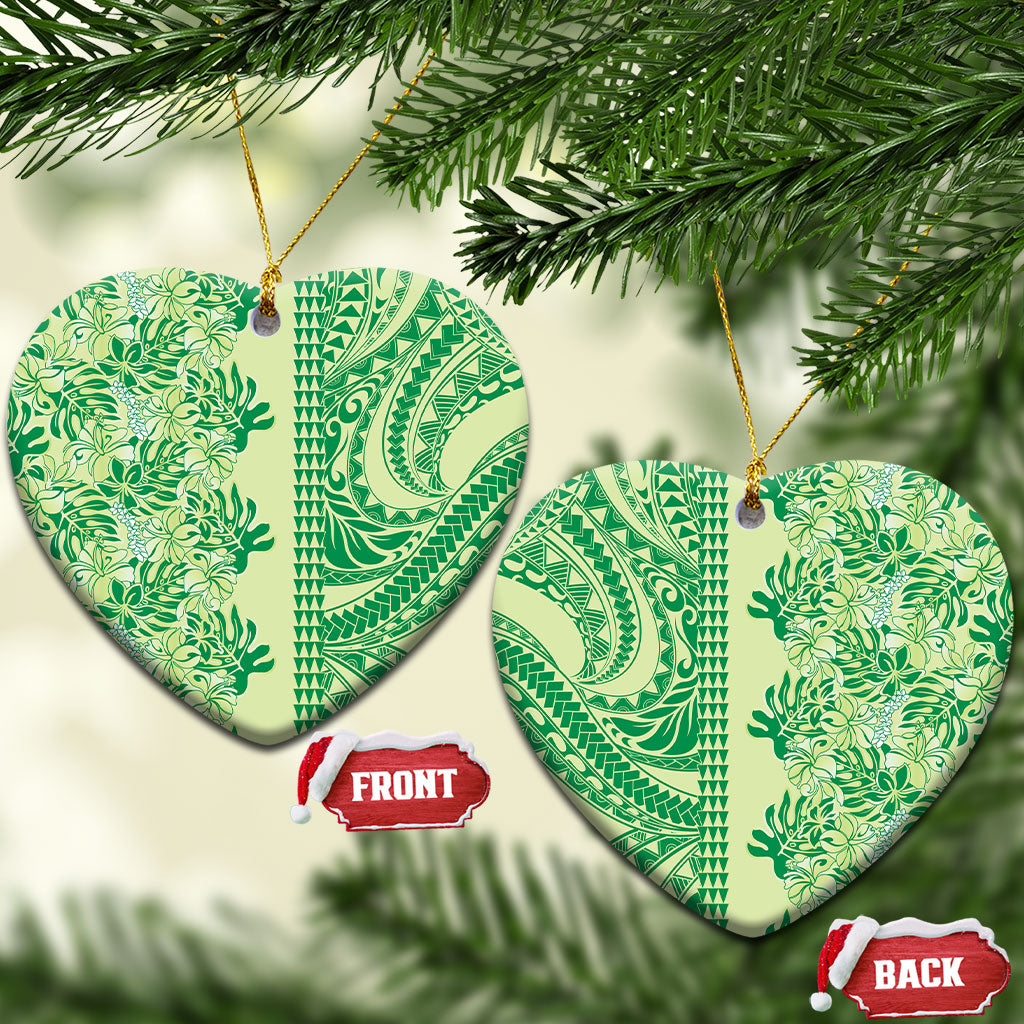 Lime Green Hibiscus Monstera Seamless Kakau Hawaii Ceramic Ornament