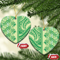 Lime Green Hibiscus Monstera Seamless Kakau Hawaii Ceramic Ornament