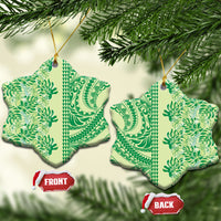 Lime Green Hibiscus Monstera Seamless Kakau Hawaii Ceramic Ornament