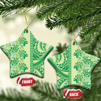 Lime Green Hibiscus Monstera Seamless Kakau Hawaii Ceramic Ornament