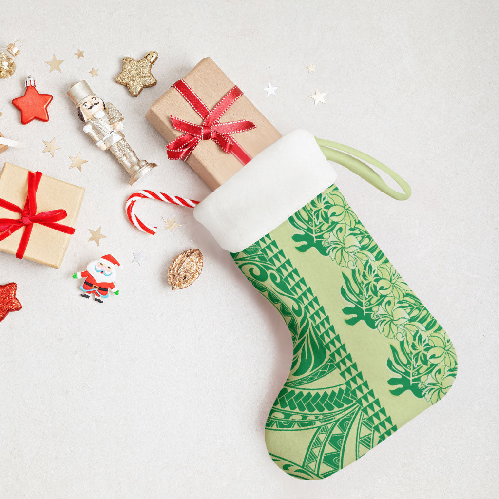Lime Green Hibiscus Monstera Seamless Kakau Hawaii Christmas Stocking