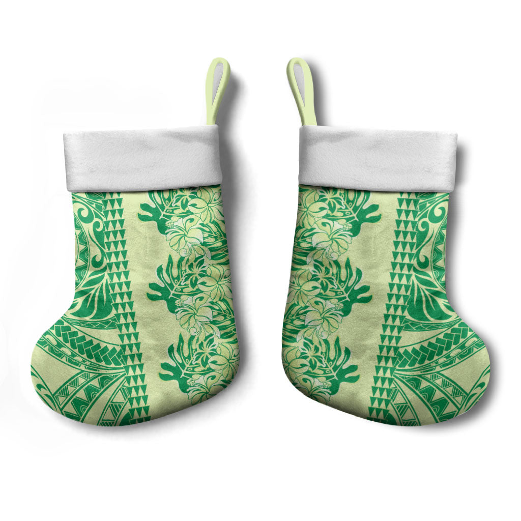 Lime Green Hibiscus Monstera Seamless Kakau Hawaii Christmas Stocking