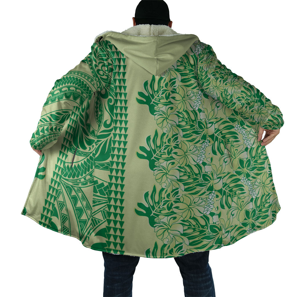 Lime Green Hibiscus Monstera Seamless Kakau Hawaii Cloak