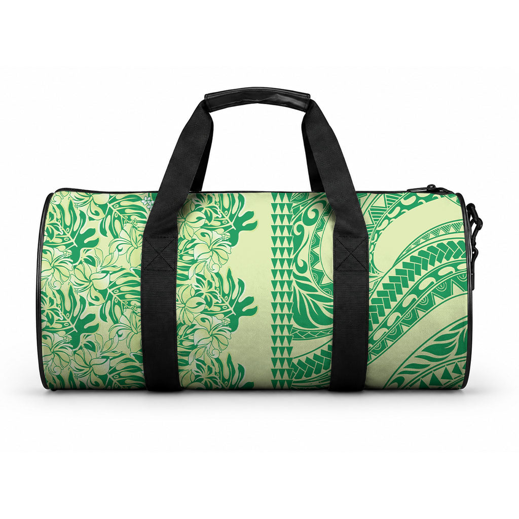 Lime Green Hibiscus Monstera Seamless Kakau Hawaii Duffle Bag