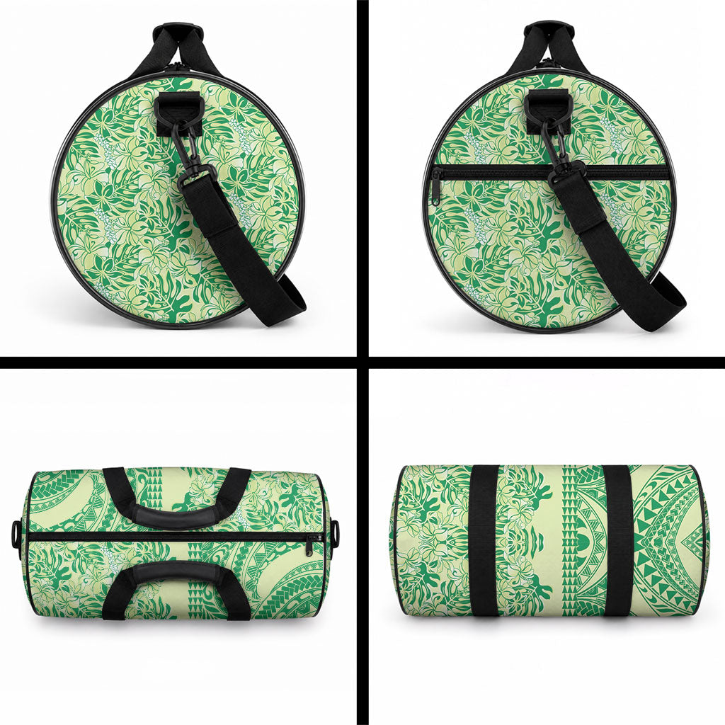 Lime Green Hibiscus Monstera Seamless Kakau Hawaii Duffle Bag