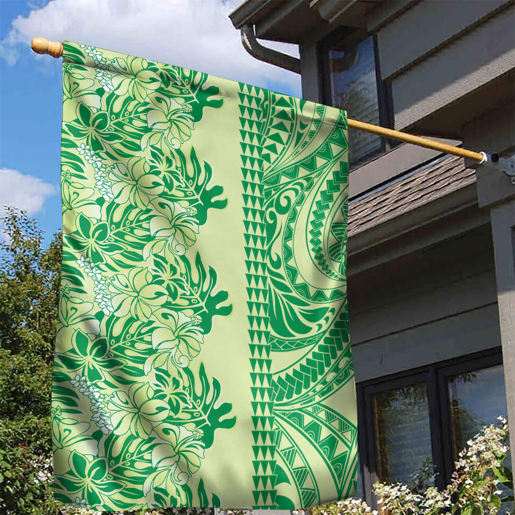 Lime Green Hibiscus Monstera Seamless Kakau Hawaii Garden Flag