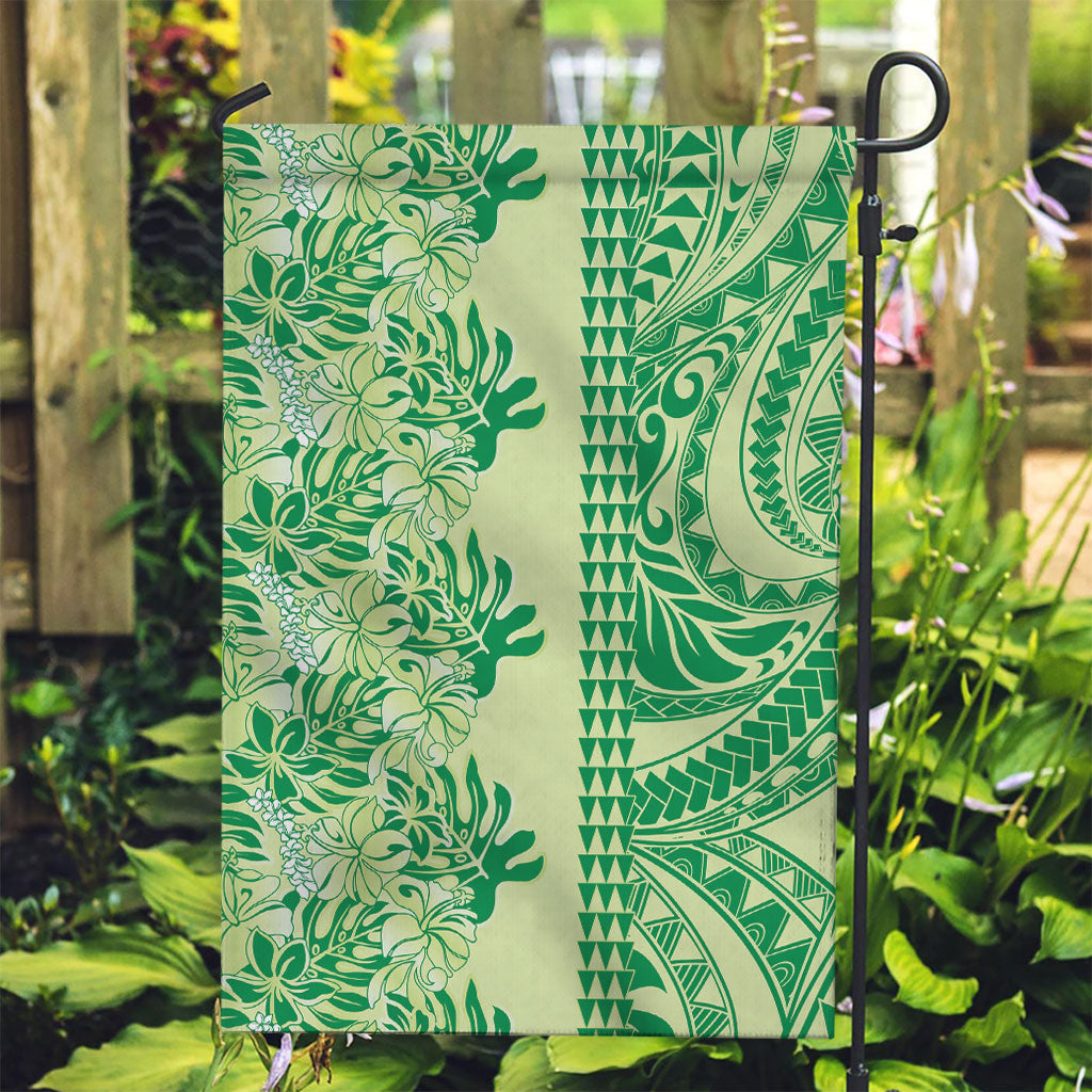 Lime Green Hibiscus Monstera Seamless Kakau Hawaii Garden Flag