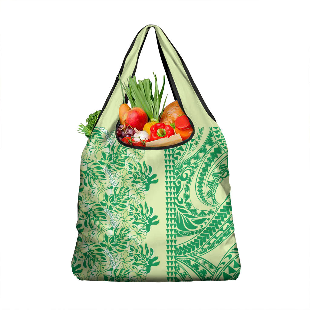 Lime Green Hibiscus Monstera Seamless Kakau Hawaii Grocery Bag