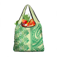 Lime Green Hibiscus Monstera Seamless Kakau Hawaii Grocery Bag