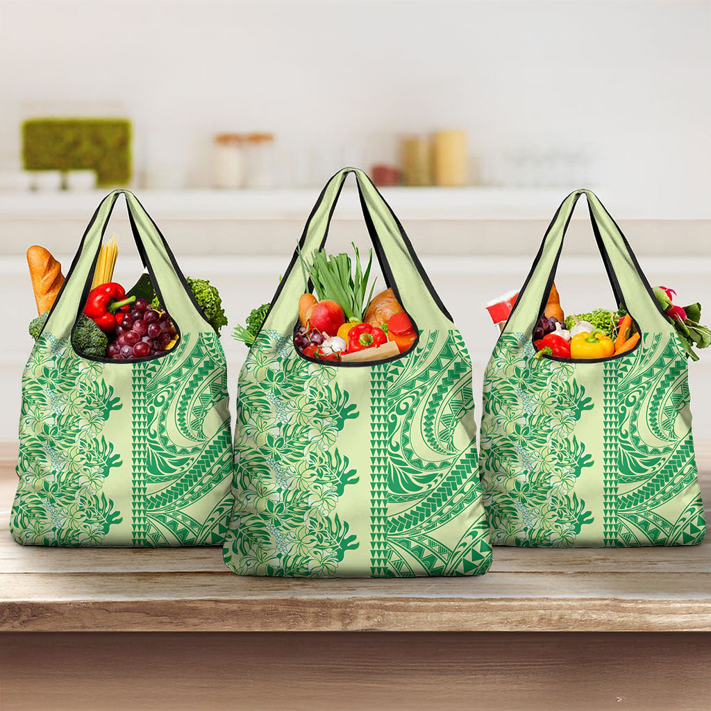 Lime Green Hibiscus Monstera Seamless Kakau Hawaii Grocery Bag