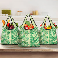 Lime Green Hibiscus Monstera Seamless Kakau Hawaii Grocery Bag