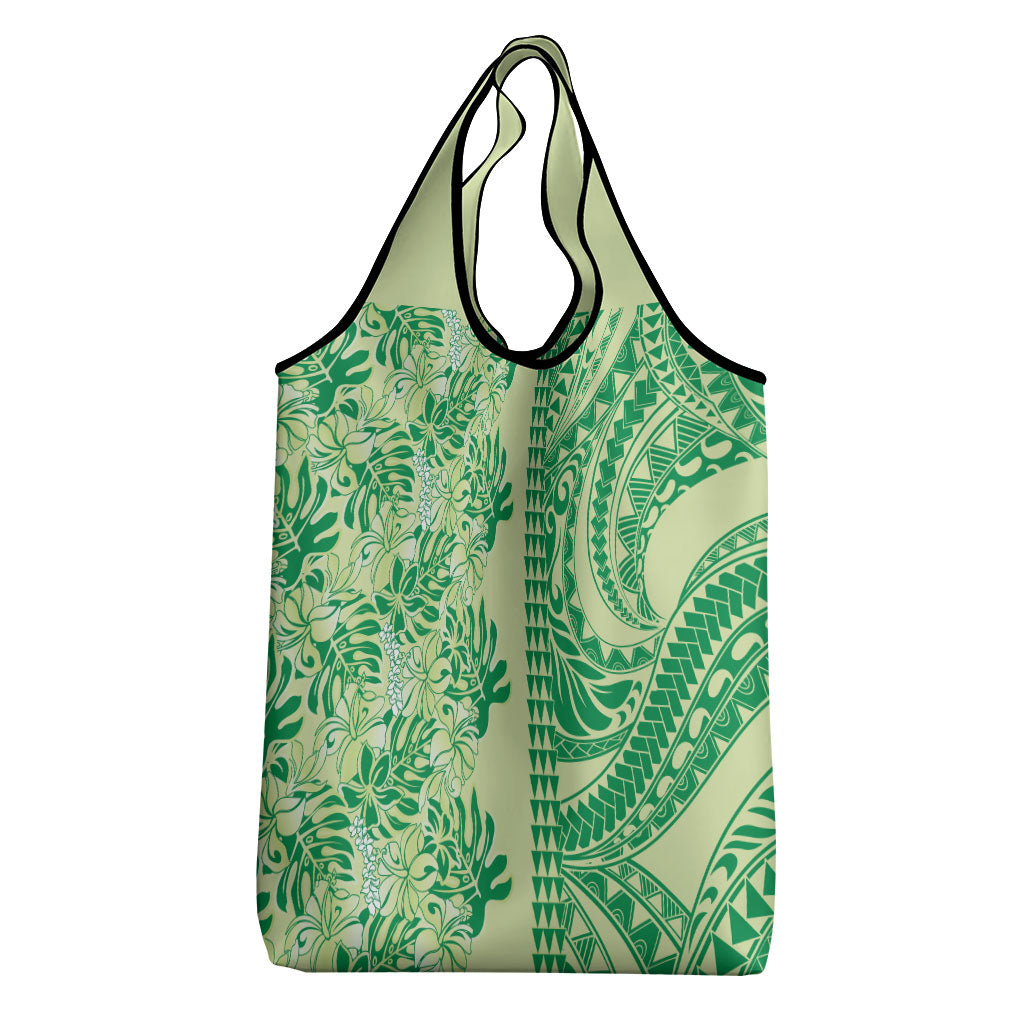 Lime Green Hibiscus Monstera Seamless Kakau Hawaii Grocery Bag