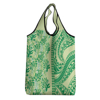 Lime Green Hibiscus Monstera Seamless Kakau Hawaii Grocery Bag
