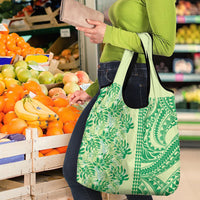 Lime Green Hibiscus Monstera Seamless Kakau Hawaii Grocery Bag